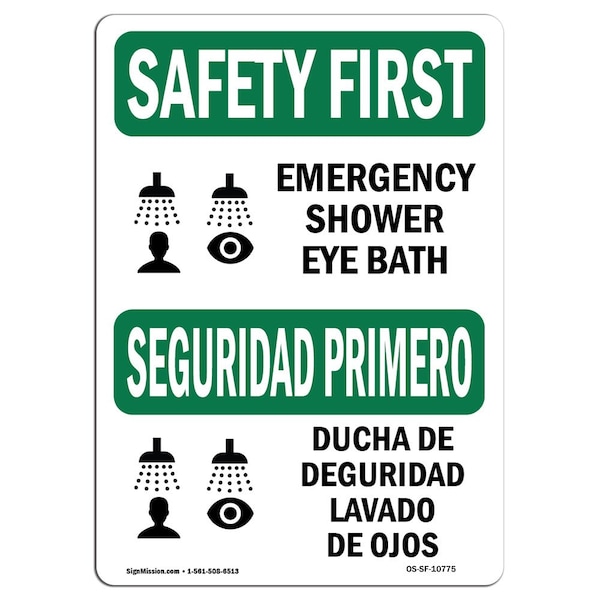 OSHA, 18" Height, Rigid Plastic, 24" x 18", Landscape, Emergency Shower Eye Bath Bilingual